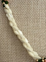 Vintage Beachy Necklace 17″ – Mother of Pearl Pink Coral 3 Strand Twisted