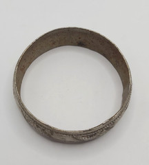Vintage Moroccan Berber Bangle Bracelet Ethnic Tribal White Metal Carved Cuff