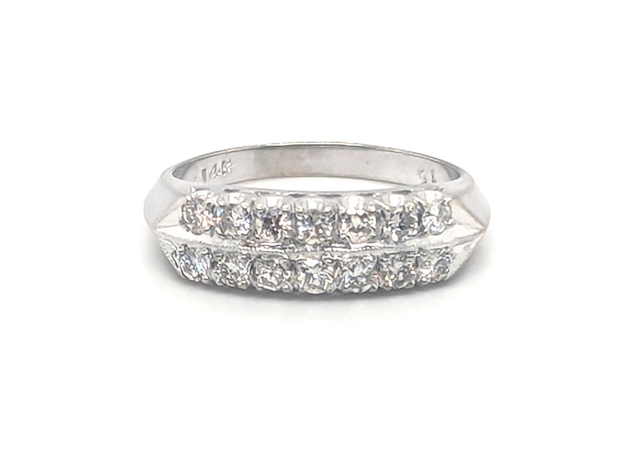 Art Deco Diamond 2 Row Wedding Band Anniversary Ring .50ct Original 1940’s 14K