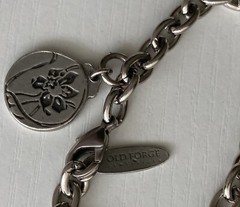 Old Forge Pewter Oval Link Bracelet Daffodil Faith Adjustable 8.5in w/ Charm 20g