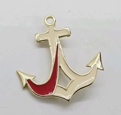 Anchor Ship Brooch Red White Enamel Gold tone Vintage 2.25 in