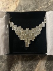 Vintage Avon Rhinestone Necklace Silver Tone Solid Pendant