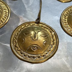 Vintage 60s Brass Sun Face Medallion Necklace Boho Tribal Festival Statement