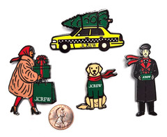 Vintage 90’s J. Crew 4pc Enamel Holiday Shopping Christmas Pin / Brooch Set