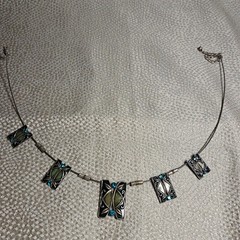 Vintage Czechoslovak Enamel Necklace | Turquoise Glass, 1980s Modernist 39 cm +