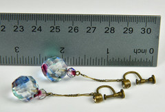 Vintage Czechoslovakia Czech Glass Dangle Screw Back Earrings Signed