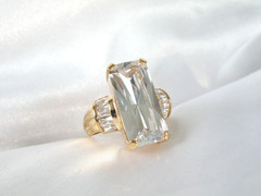 Vintage Sterling Silver 925 Gold on Huge Baguette CZ Statement Ring Size 9