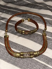 Alexis Birk Necklace Choker 1970s Brass Copper Leather Tribal Sculpture Bracelet