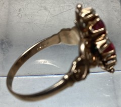 Antique Edwardian Rose Gold Ring 2 Red Zircons, 4 Diamonds Size 6.5
