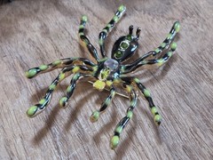 Jeweled Spider Brooch Gold Tone Enamel Green/ Black Large 3.5 in