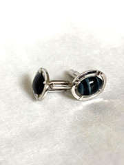 SUN EAGLE Vintage Men’s Cufflinks Blue Tiger Hawk’s Eye Style Silver Tone