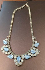 Vintage Pastel Blue/White Pearlized Stones/Rhinestone Necklace