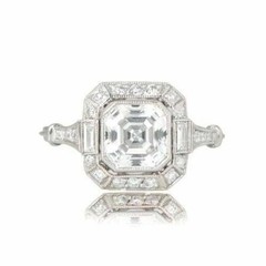 2.95Ct Art Deco Style Asscher Lab Created Diamond Wedding 14K White Gold FN Ring