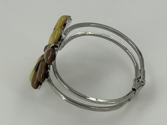 Flower Cuff Vintage Style Bracelet Silver Tone Brown Yellow Enamel