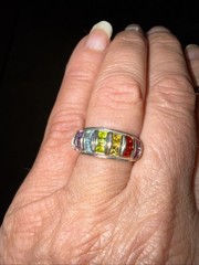 Vtg Sterling Silver 925 ND Multicolor Gemstone Eternity Band Ring About Sz 6.5