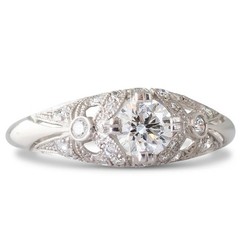 Art Deco Vintage 0.80 Ct Round Moissanite Filigree Ring Antique Milgrain Bridal