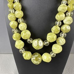 Vintage Necklace Earring Set Lime Green Marbled Lucite Double Strand Clip On