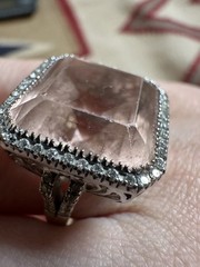 Vintage Estate 18k White Gold Pink Topaz And Diamond Cocktail Ring 4.5