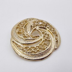 Vintage Gerry’s Openwork Swirl Brooch Gold Tone Modernist Sculptural Mob Wife
