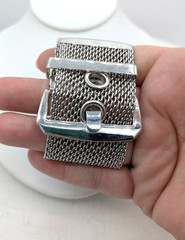Vintage Mesh Bracelet Wide Adjustable Belt Buckle Statement Cuff
