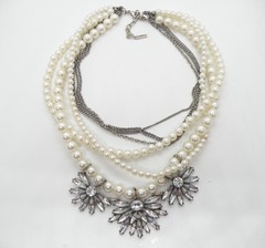 Sugarfix by Baublebar Faux Pearl Multistrand Silver Chunky Pendant Necklace 65b9