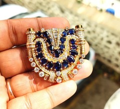 4Ct Oval Cut Lab Created Blue Sapphire Brooch Pin 14K Yellow Gold Plated Silver