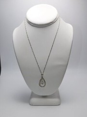 B167-VINTAGE NECKLACE~PPC/STERLING~CLASSIC PENDANT~PRONG SET STONES~17″