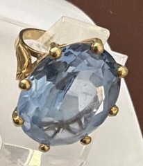 CARL F. BUCHERER 18K YELLOW GOLD BLUE TOPAZ LARGE COCKTAIL ESTATE RING SZ. 5.25