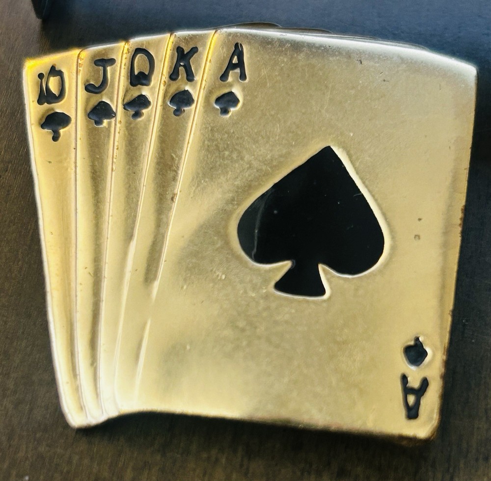 Vintage Gold Tone Pin Playing Cards Royal Flush Spades Vegas Gambler Gamble LUCK