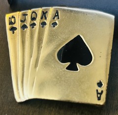 Vintage Gold Tone Pin Playing Cards Royal Flush Spades Vegas Gambler Gamble LUCK