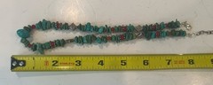 Vintage Turquoise Coral & Sterling Silver Bead Finishes Necklace 16-18” 34.4g