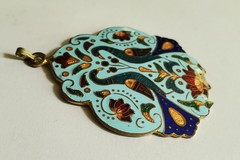 Vintage enameled peacock colorful cloisonne pendant