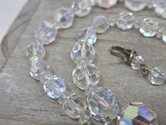 Vintage AB Crystal Graduated Necklace Strung on Chain Beaded 17-19 Inches