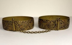 Vintage Brass Handcuff Double Bangle Bracelets Engraved With Floral Motif