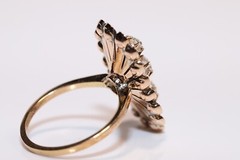 Antique Circa 1900s 18k Gold Natural Diamond Decorated Navette Ring