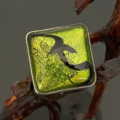 Vintage Modernist Green Glass Sterling Silver Ring Size 8.25