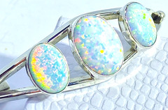 Vintage Sterling Native American Signed Carlos Faux Opal Cuff Bracelet 2 3/8″