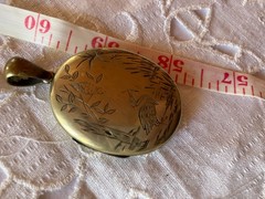 Antique Victorian Aesthetic Movement Locket Silver Tone Gilt Heron Crane