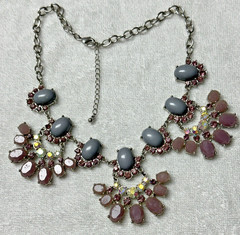 Pretty Pastel Pink Blue Cabochon Bib Collar Necklace n0105
