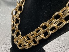 VTG CHUNKY GOLD TONE DOUBLE STRAND DOUBLE OVAL LINK CHAIN STATEMENT NECKLACE