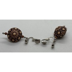 Earrings Boho Chic Carved Wood Beaded Clip on Vintage Y2K
