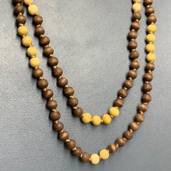 Long Wooden Bead Necklace 56 In Brown Beige Vintage Boho Hippie Festival Retro
