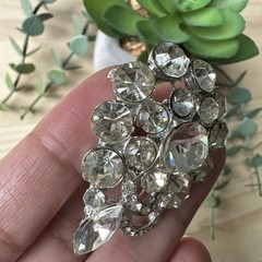 Vintage 1940s Kandell Marcus Flower Brooch Pin 2 Inch Clear Crystals Elegant MCM