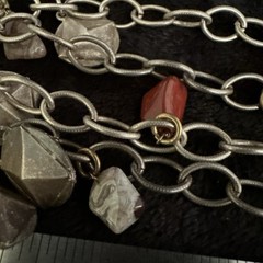 Vintage Silver Tone Chain Charm Necklace With Gemstones