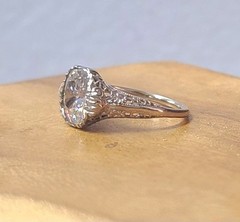 18k white gold Vintage filigree Engagement ring 2.64ct. Natural Cushion Diamond