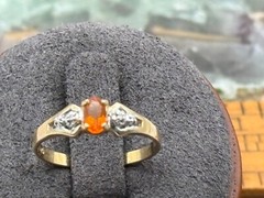 10K Solid Yellow Gold Orange Tourmaline and Diamond Ring Size 6–580.25