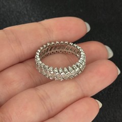 925 Sterling Silver Vintage Clear CZ Eternity Band Sparkly Baguette Ring Size 8