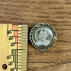 Antique Victorian Photo Brooch Date Inscribed Young Girl Mourning C-Clasp Pin