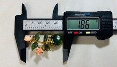 VTG Signed SWOBODA Genuine Carved Jade Coral Flower Brooch Pin Clip Earring Lot