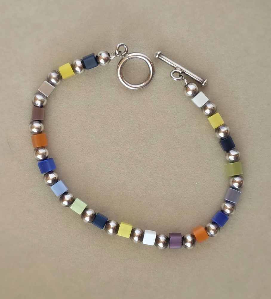 Rare Silpada B0641 Sterling Silver Moonglow Glass Bead Bracelet Retired Vintage